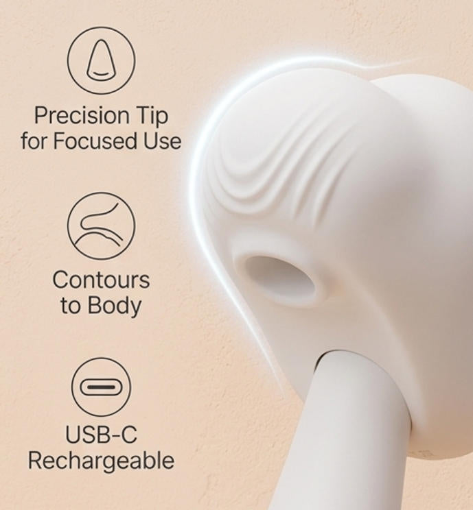 Zoolock Wearable Cloud Silicone Relax Massager with suction and vibration features, shown on a user’s hand in the image.